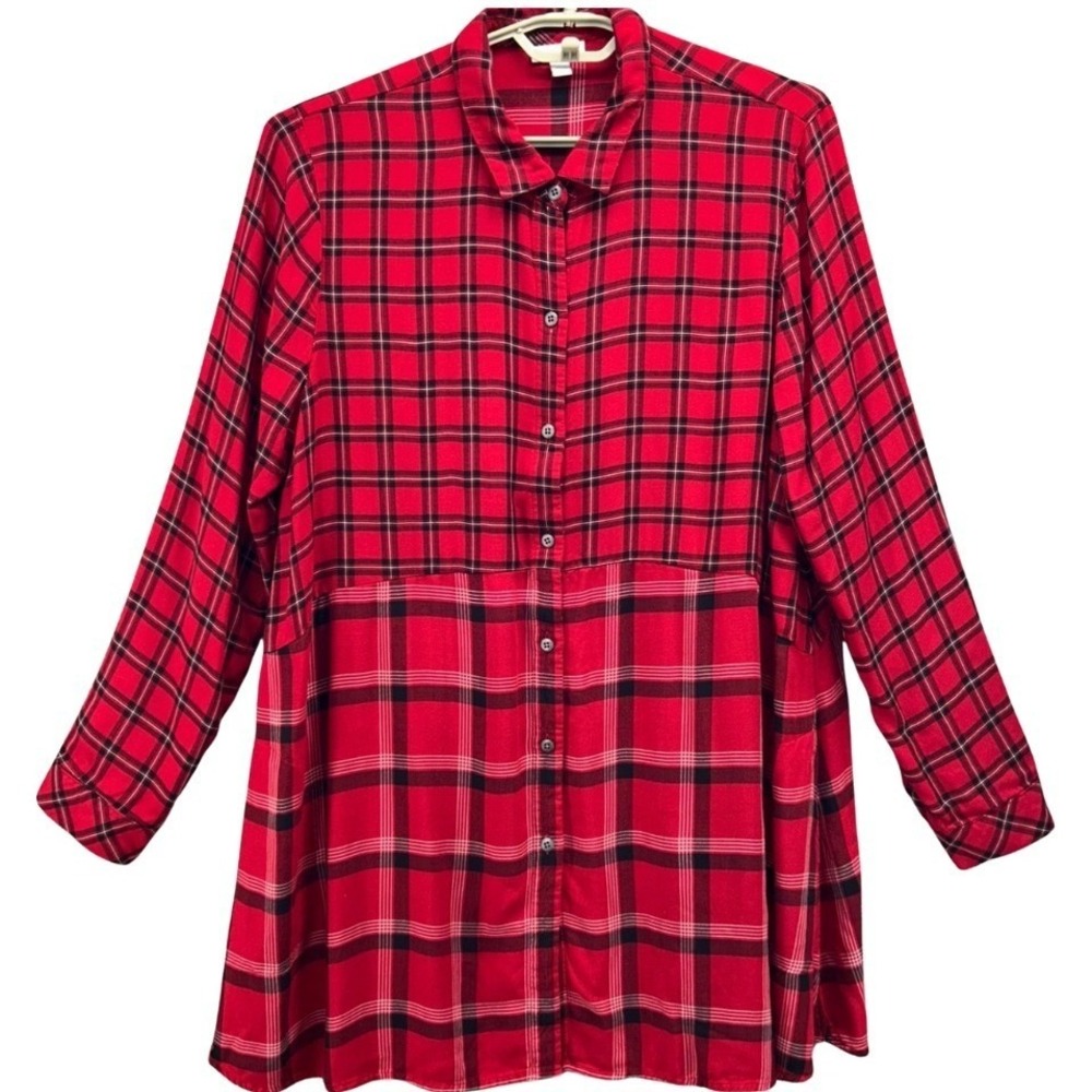 J Jill Tunic Button‎ Up Red Large